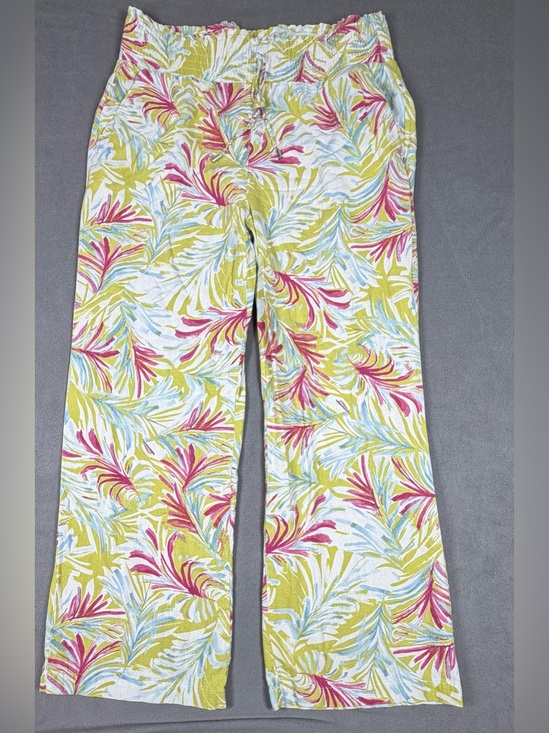 Land N Sea Pants - Land N Sea Tropical Print Linen Blend Pink & Green Pants